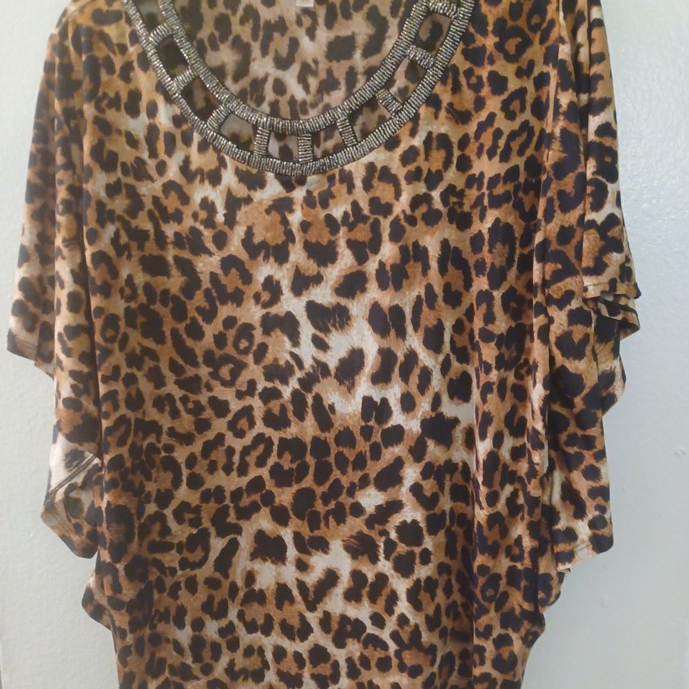 Lavish Animal Print Poncho Tunic Shirt Size M - Picture 12 of 14